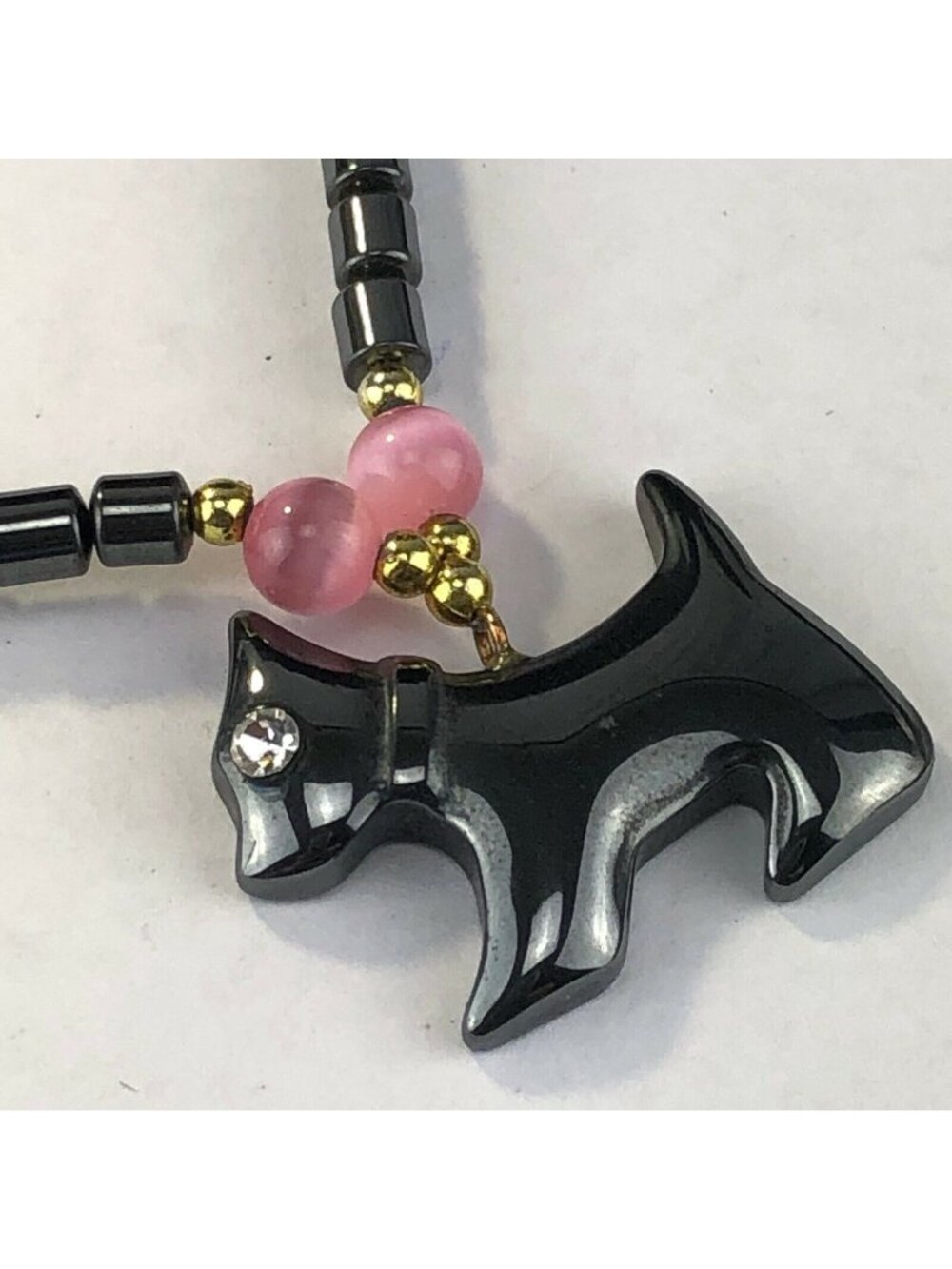 Hematite Necklace with Scotty Dog Pendant 18"